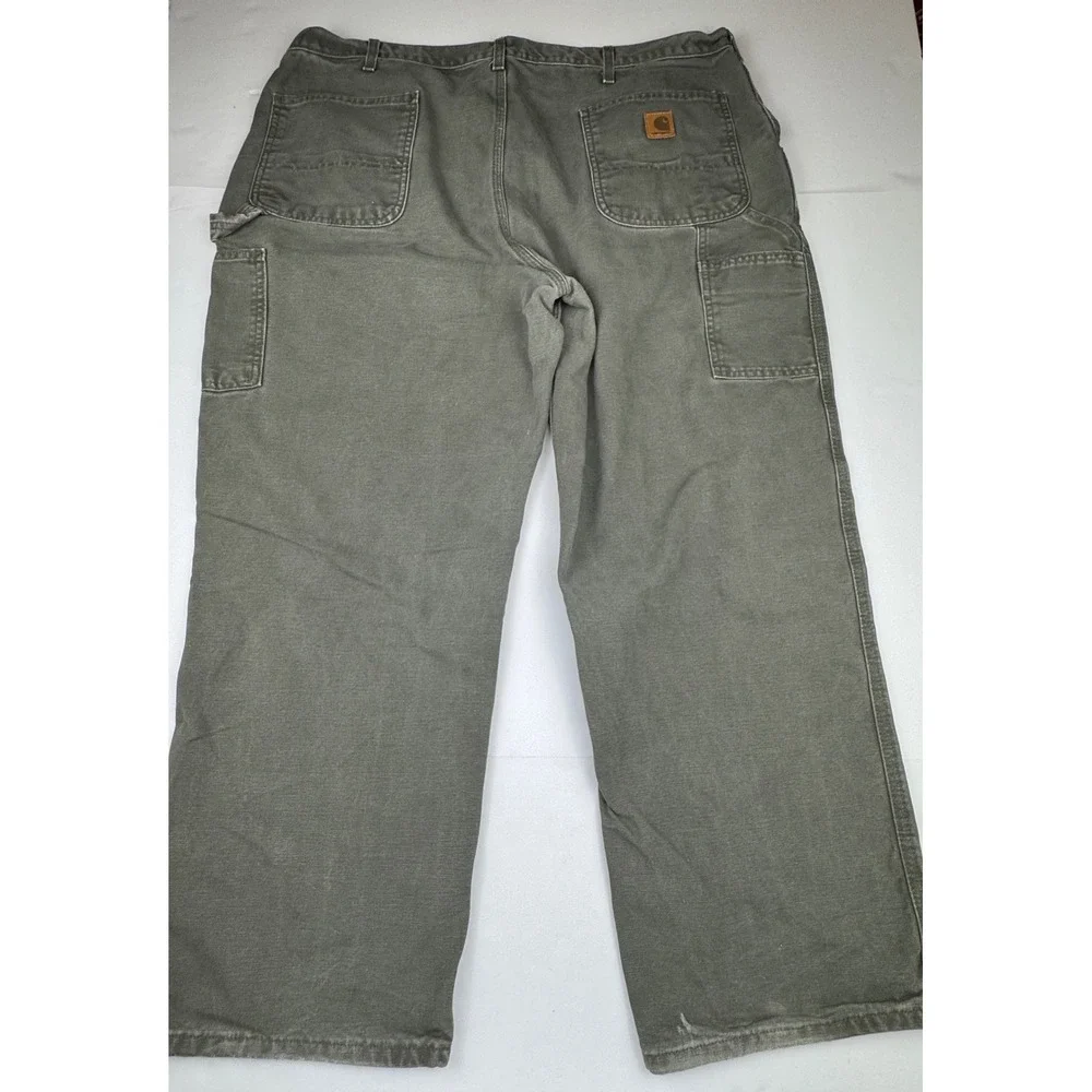 Carhartt Carpenter Pants 42x30 Cotton Canvas Workwear Durable Faded Olive Green